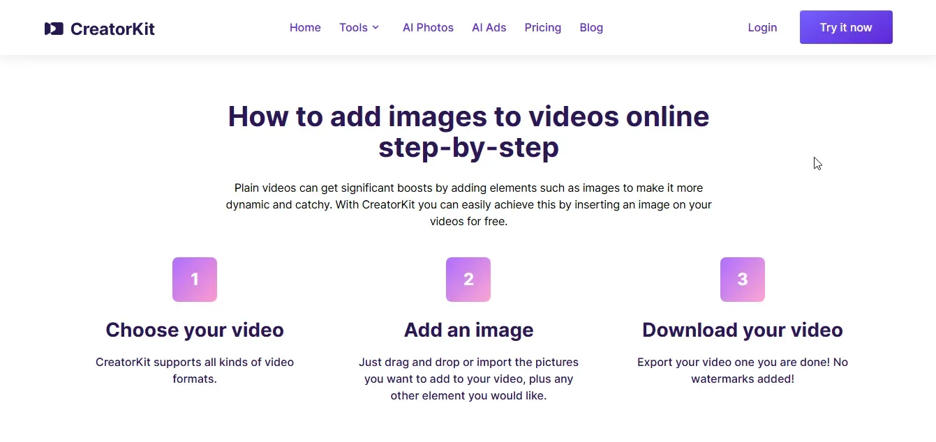 creatorkit add images to video